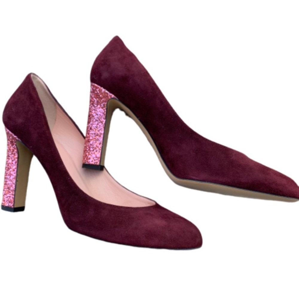 Kate Spade Allora Bordeaux suede rose glitter heel